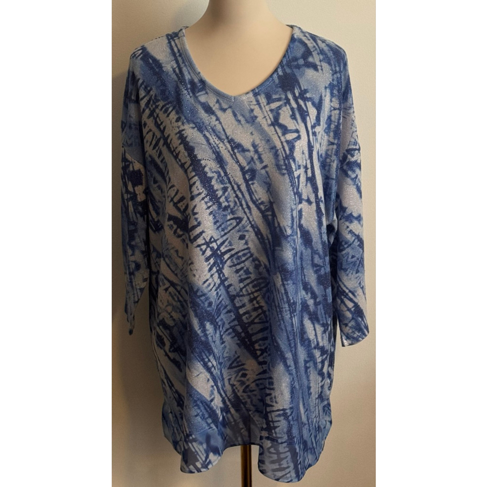 Women's CJ Banks Blue White Tie-Dye Tunic Top 1X